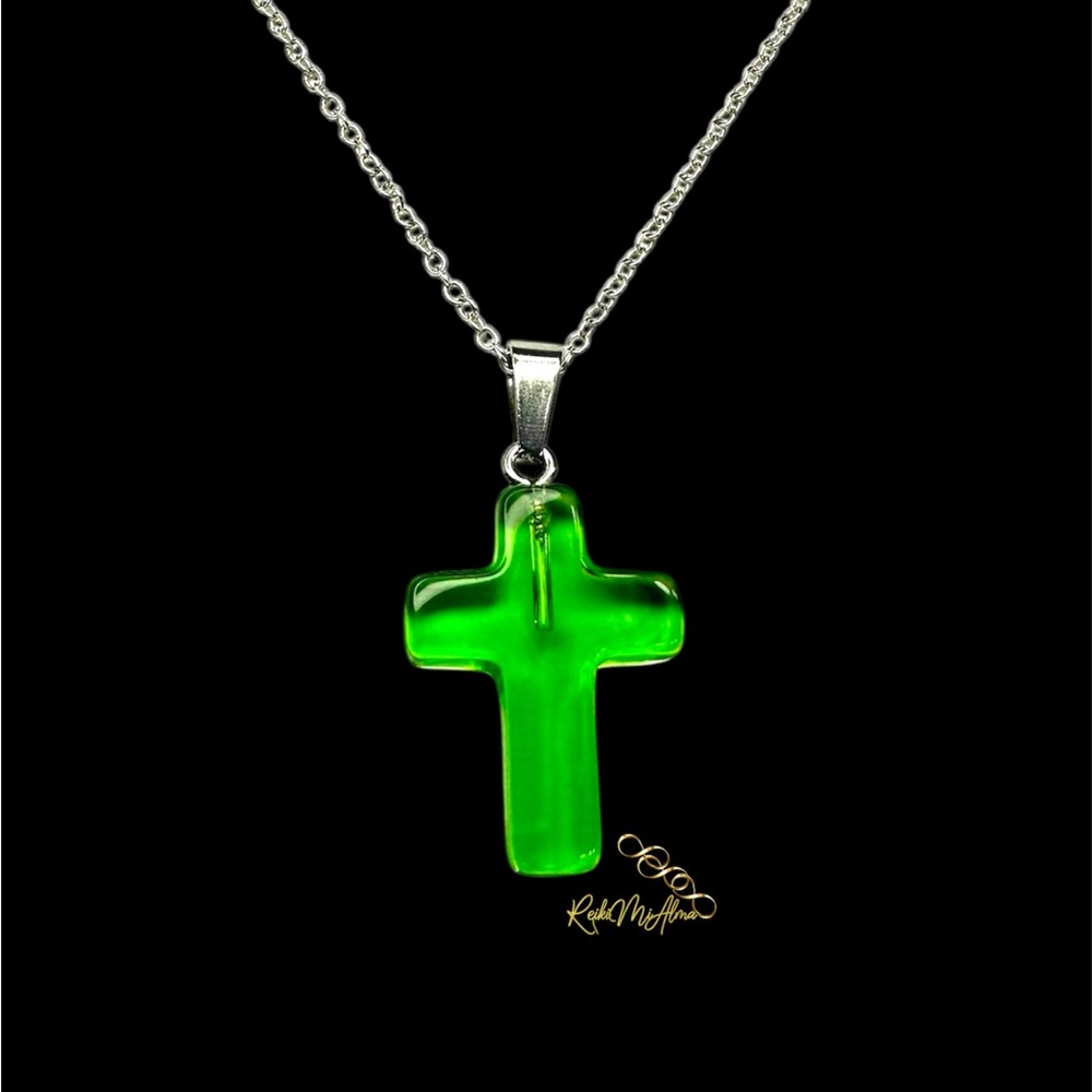 Green Shade Glass Cross Necklace